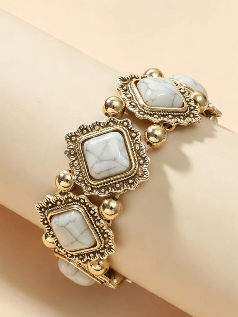 Bead Decor Vintage Fake Turquoise Stone‎ Zinc Alloy Bracelet